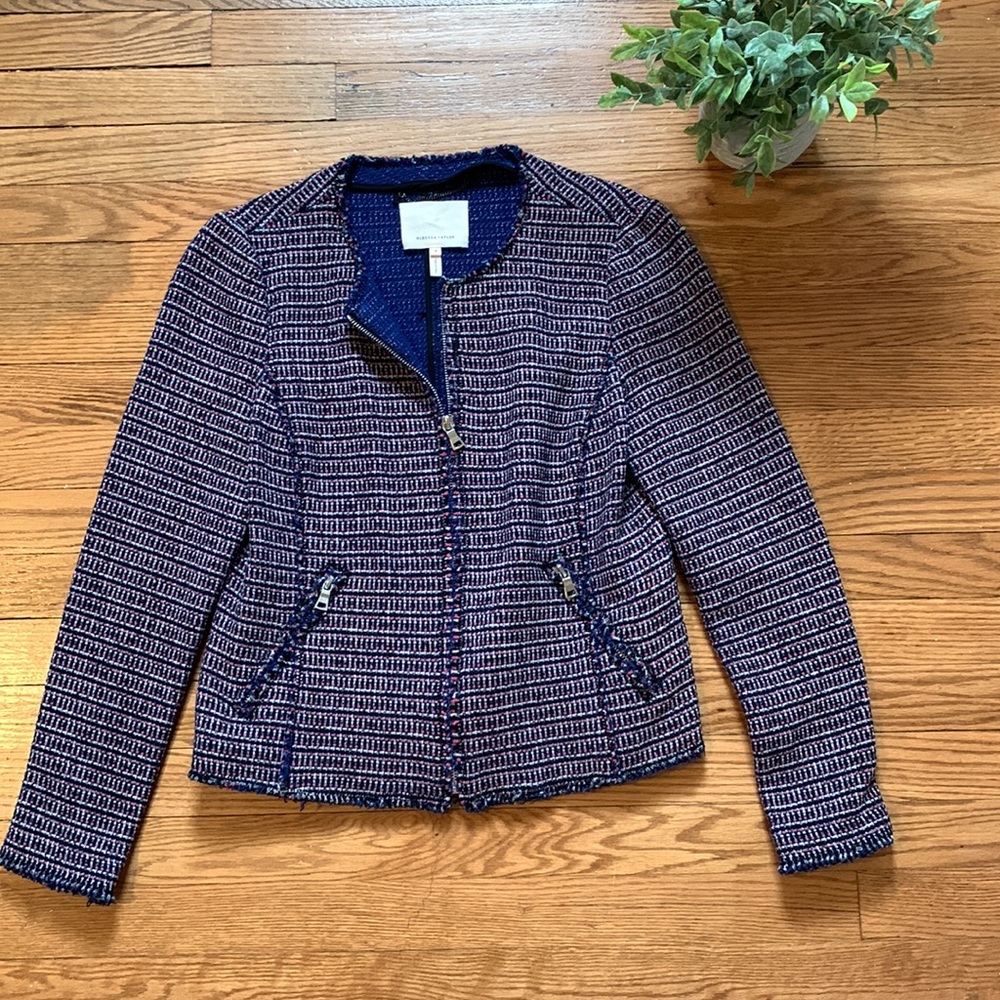 Rebecca Taylor navy pink white stretch tweed jacket